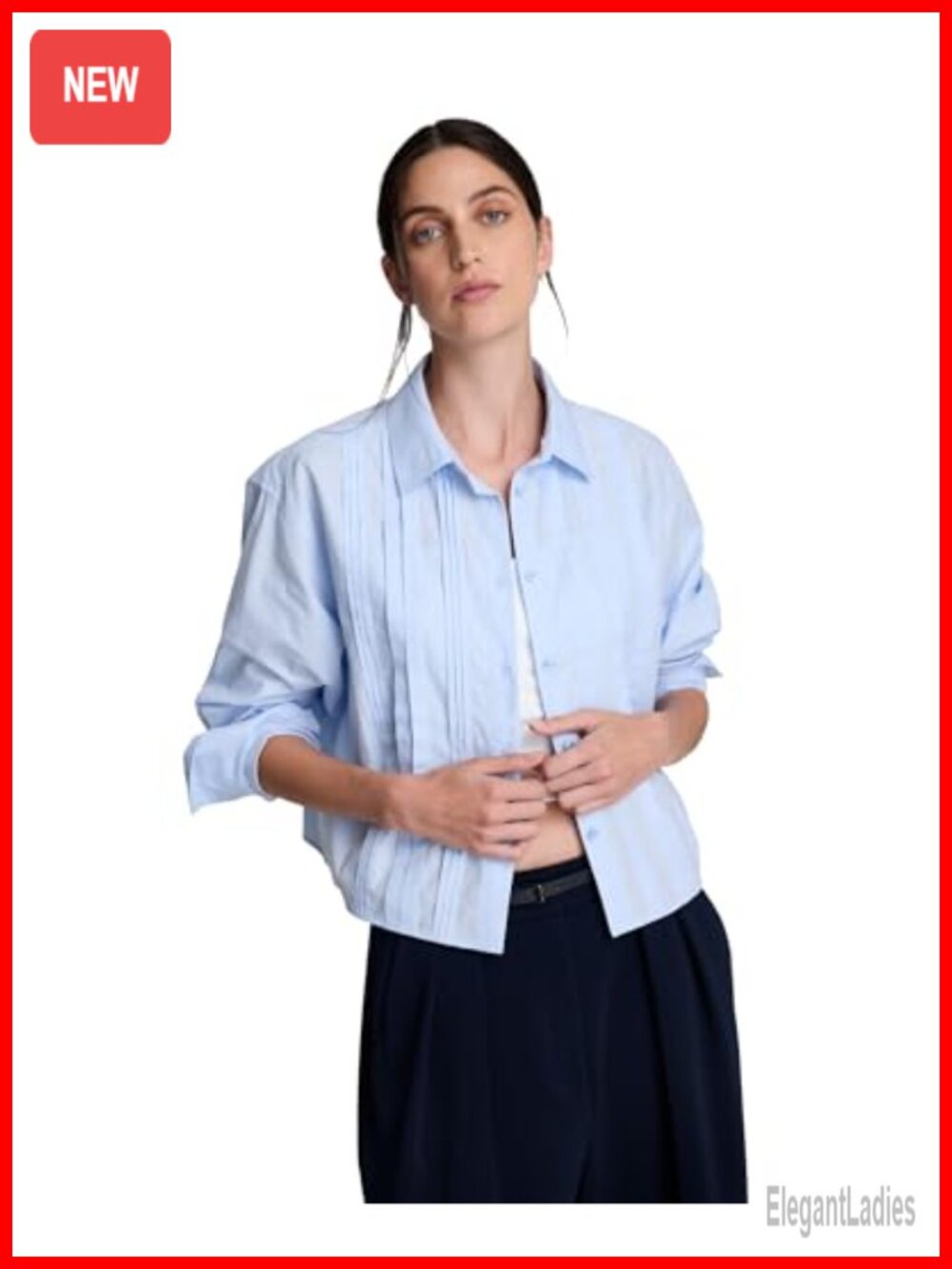 Kenneth Cole Tuxedo Cropped Shirt Long Sleeve Cotton Button Down
